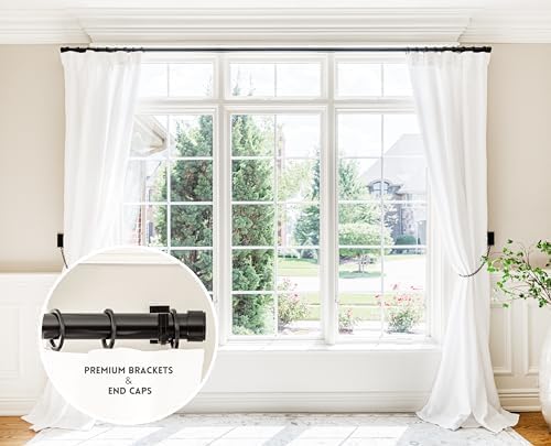 BLASTHOME 16 ft Luxury Fixed Curtain Rod 1-1/4" Heavy Duty Black Wall Mount