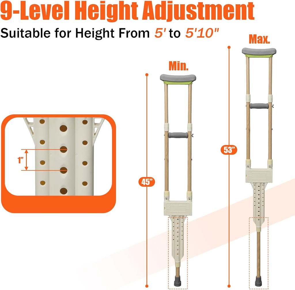 UIABOPZ Adjustable Aluminum Underarm Crutches Pair 300 lb Capacity Adult