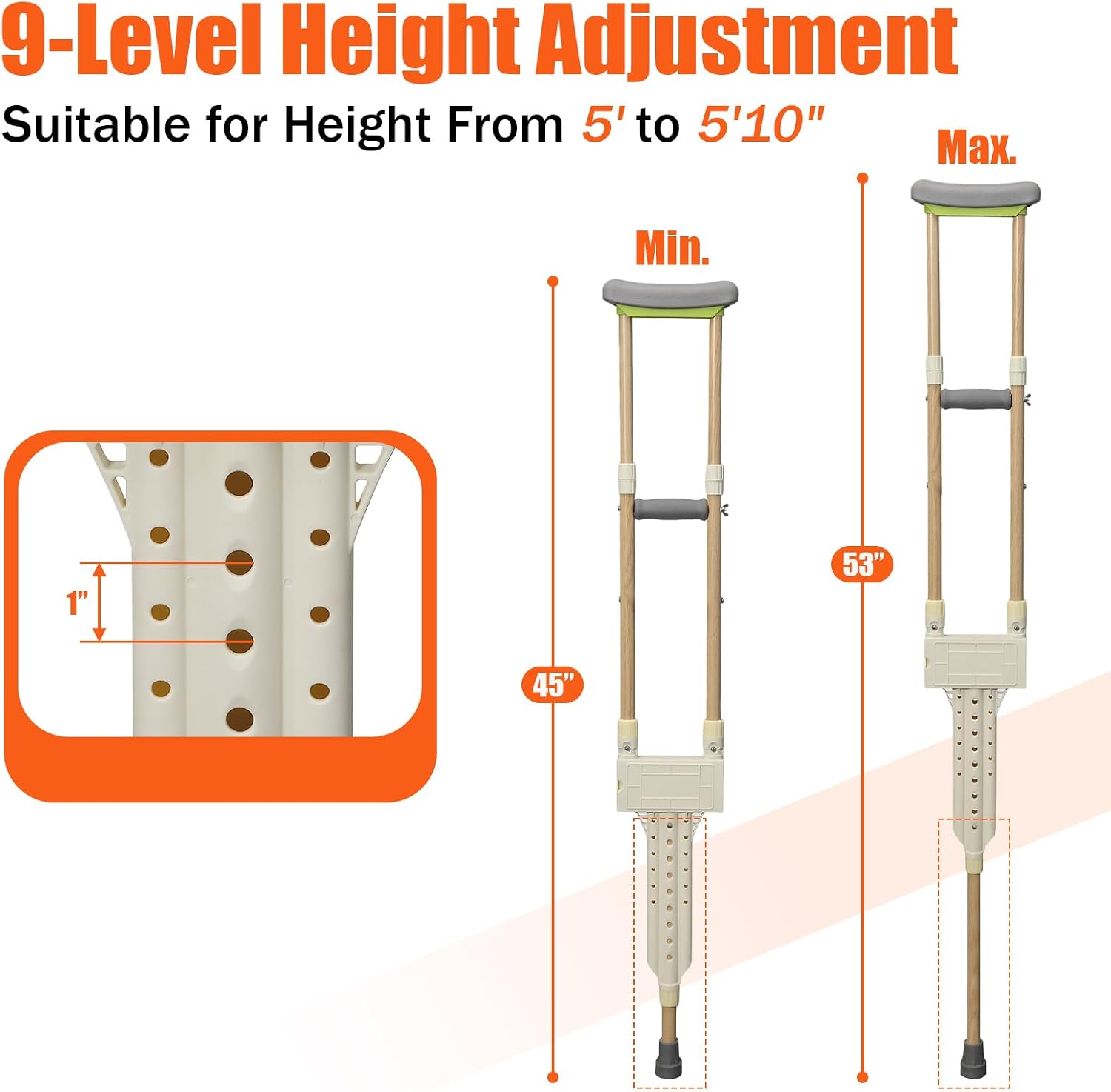 UIABOPZ Adjustable Aluminum Underarm Crutches Pair 300 lb Capacity Adult
