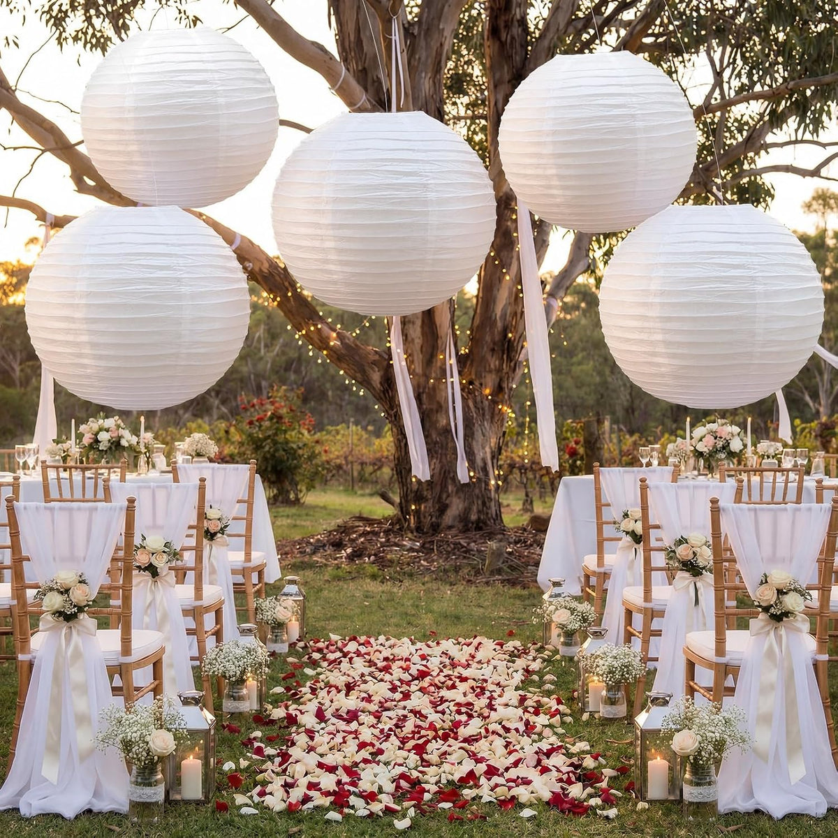 Glooglitter 5 Pack 35.5" Large White Paper Lanterns Wedding Party Event Decor