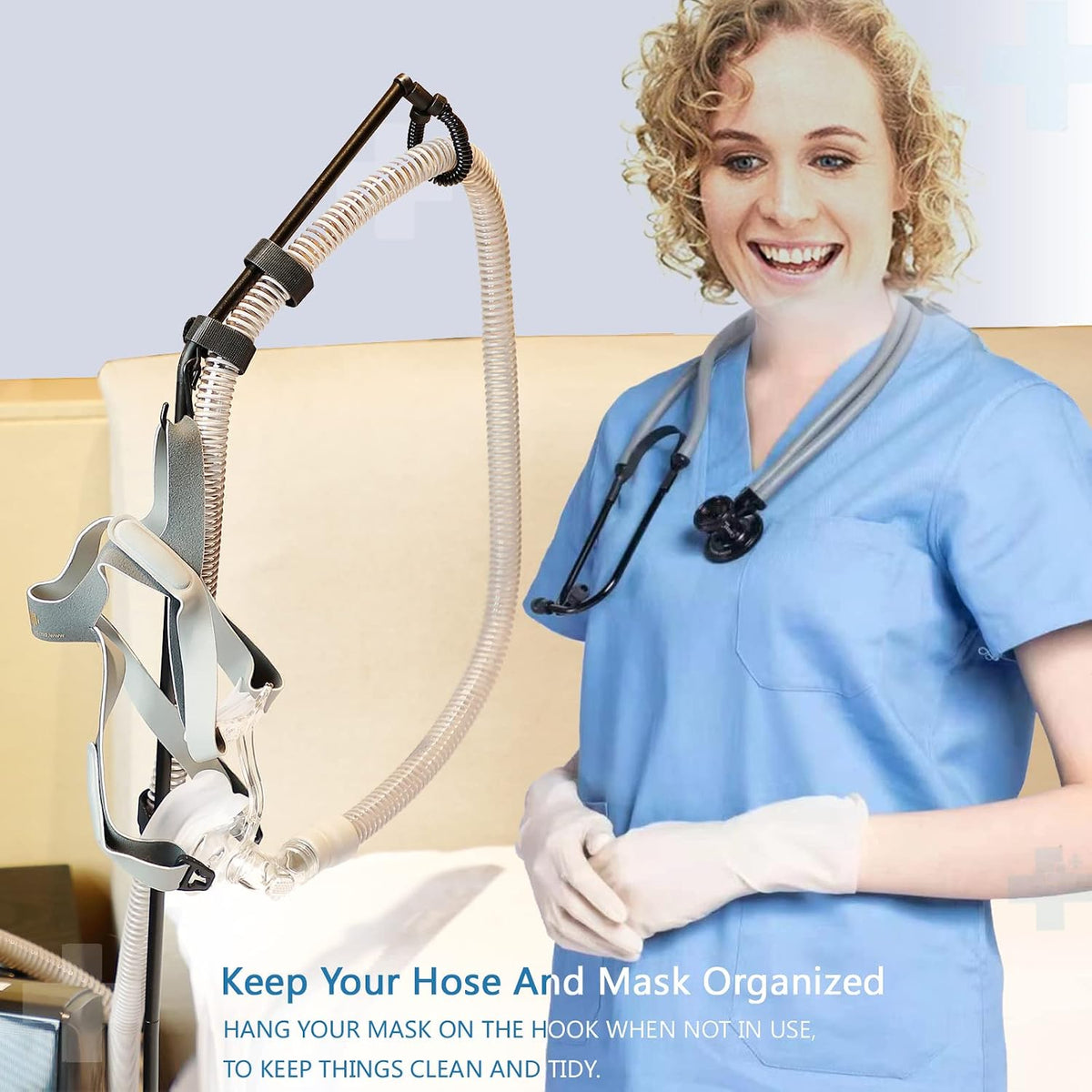 LONYEON Foldable CPAP Hose Holder Bedside Stand Hanger with Travel Bag Black
