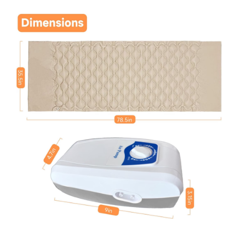 JorWystia Alternating Air Pressure Mattress Pad with Electric Pump – 78" x 35" – Beige