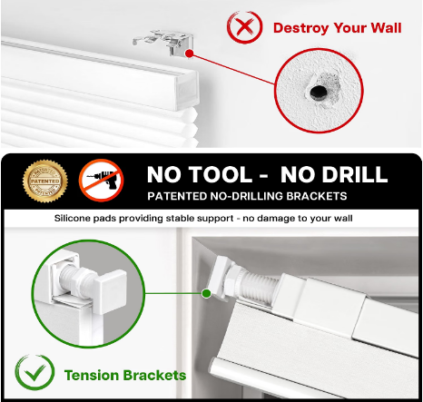 LazBlinds White No Drill Cordless Cellular Honeycomb Light Filtering Shades