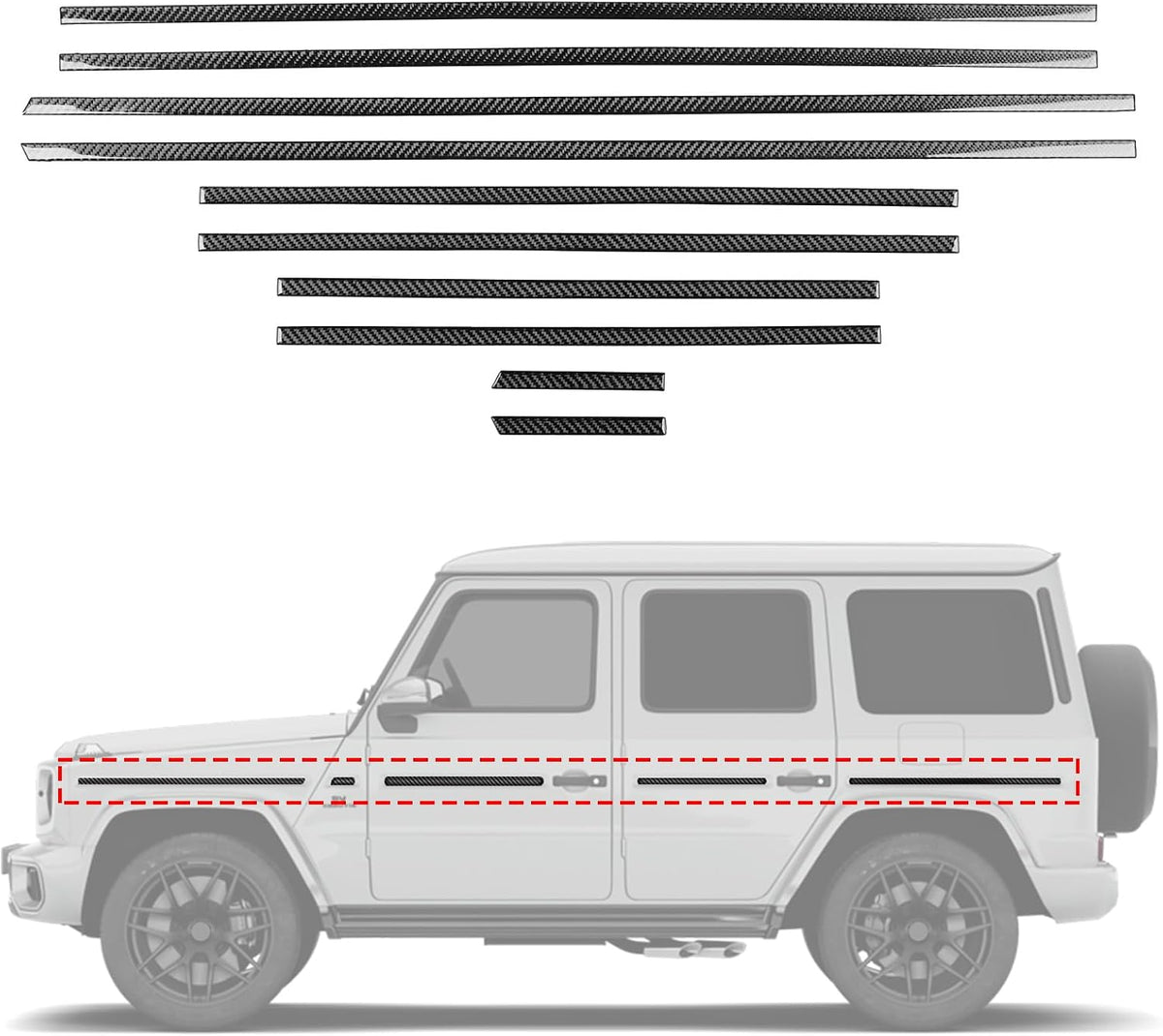 Real Carbon Fiber Side Body Trim For Mercedes G-Class W463 G500 G550 G63 G65
