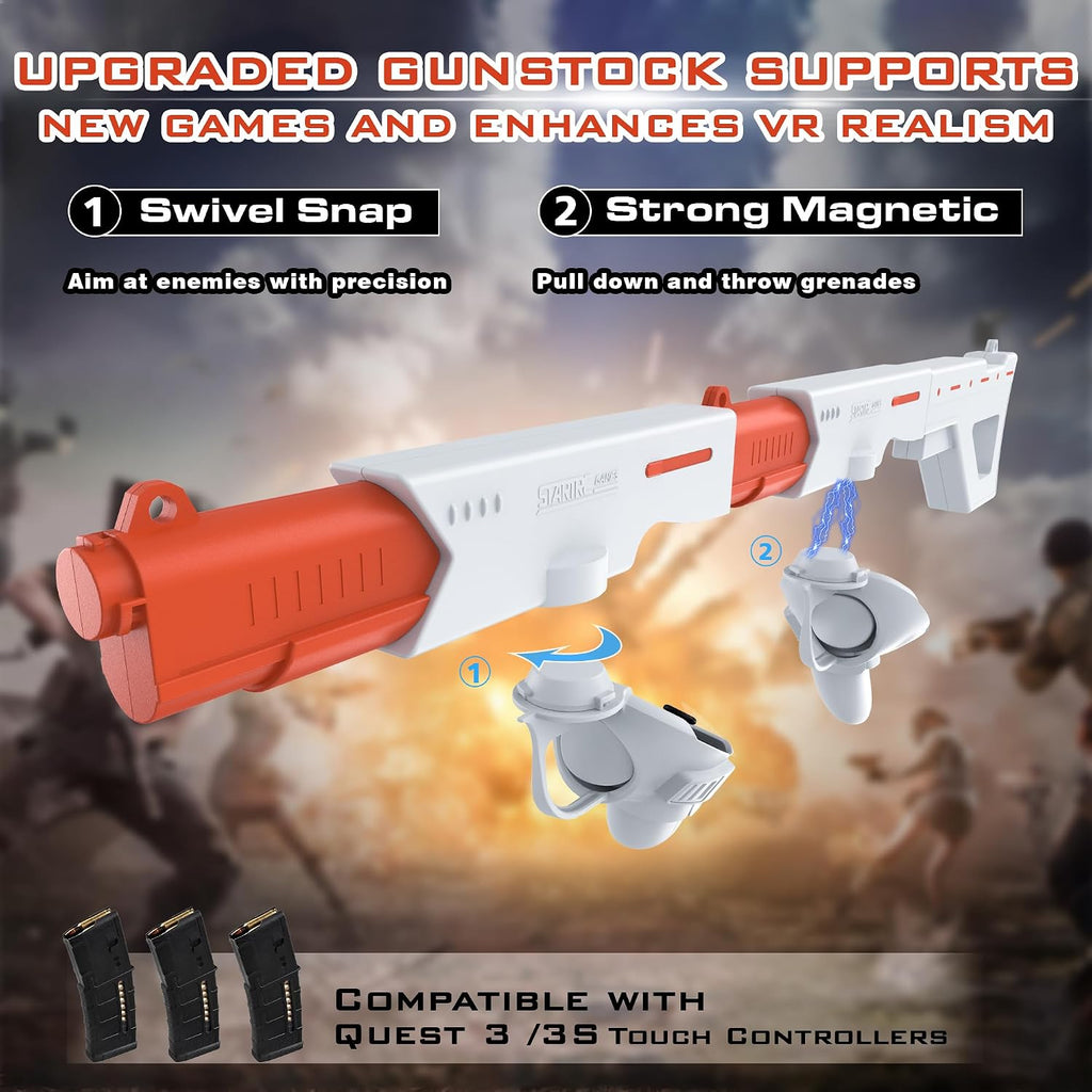 AIJUNCT VR Gunstock Rifle for Meta Quest 3/3S Magnetic Controller Accessory White