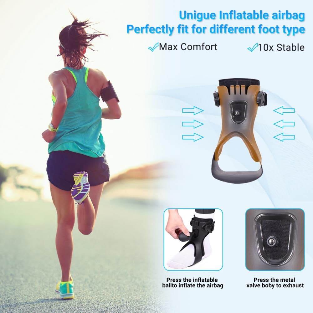 Malloraned AFO Foot Drop Brace Right Foot XL Inflatable Ankle Support Black