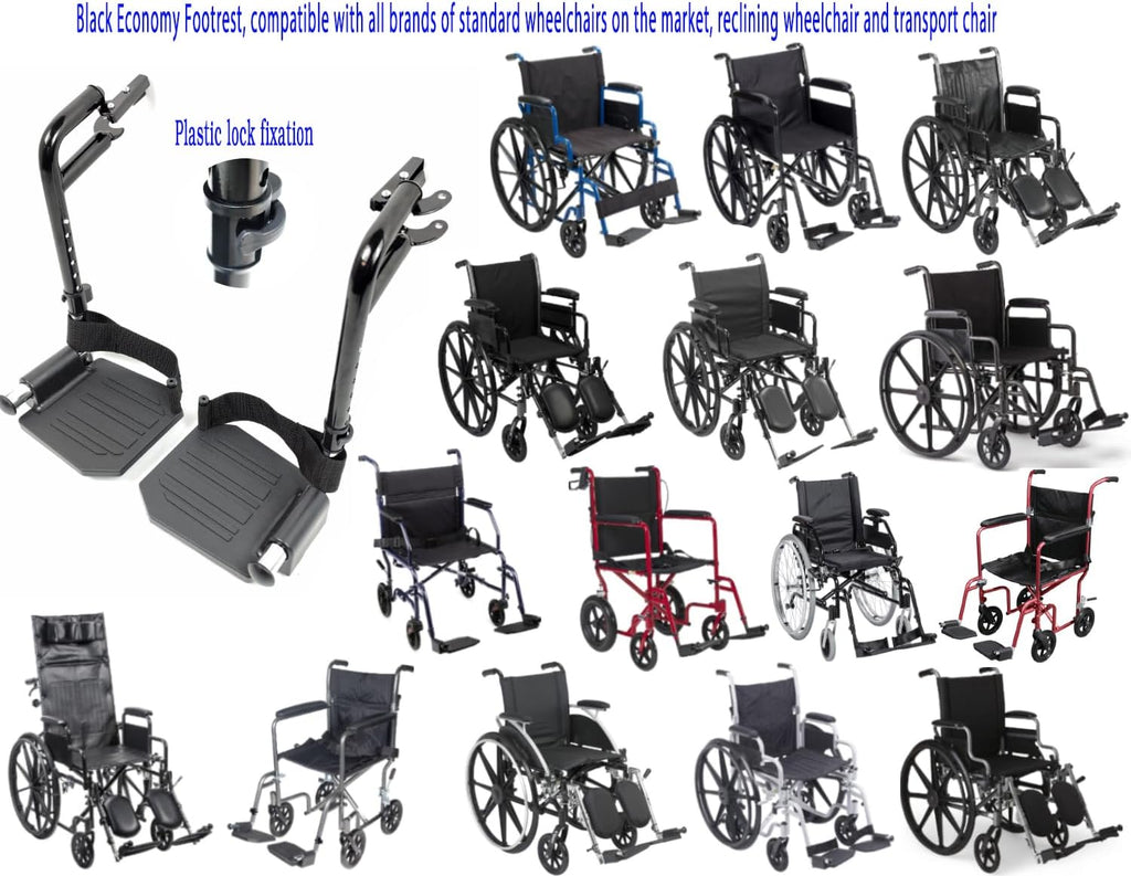 Universal Swing Away Wheelchair Footrests 1 Pair Composite Footplates Heel Loops Black