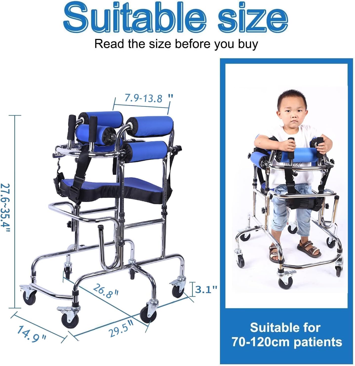 GHOSOONE 6 Wheel Pediatric Gait Trainer Walker Adjustable Foldable Seat 310 lb