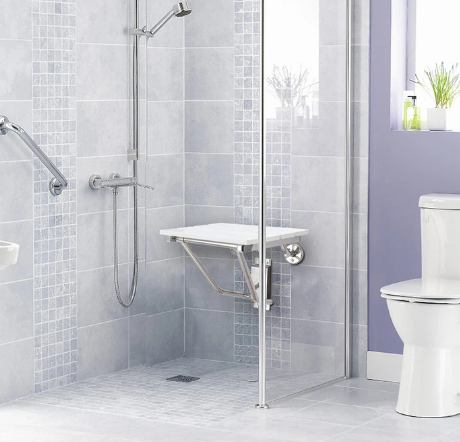 LingEverFT Wall Mounted Folding Shower Seat Bench 350lb White Plastic Wood