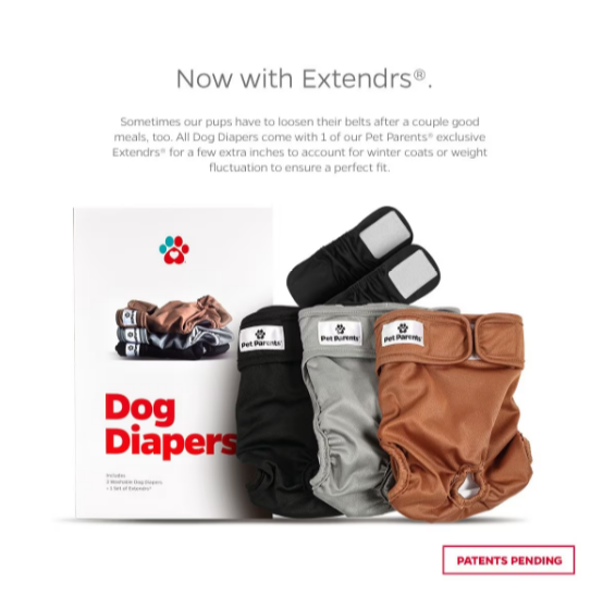 Pet Parents Washable Dog Diapers Large 3 Pack w/ Extendrs Reusable Variety