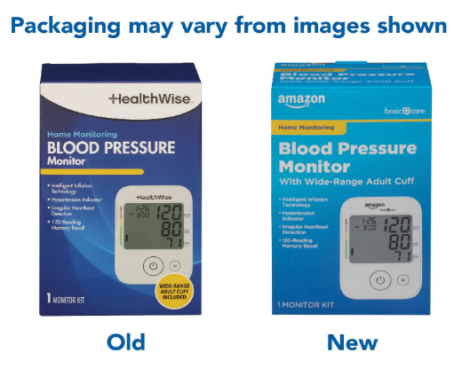 Amazon Basic Care Blood Pressure Monitor Large Cuff 8.6-16.5" 2 User Memory