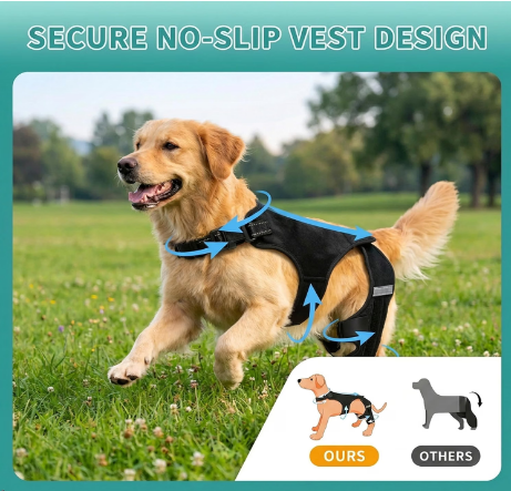 ALYBIT Dog Knee Brace for Torn ACL Hind Leg Adjustable Support with 4 Stabilizers – L
