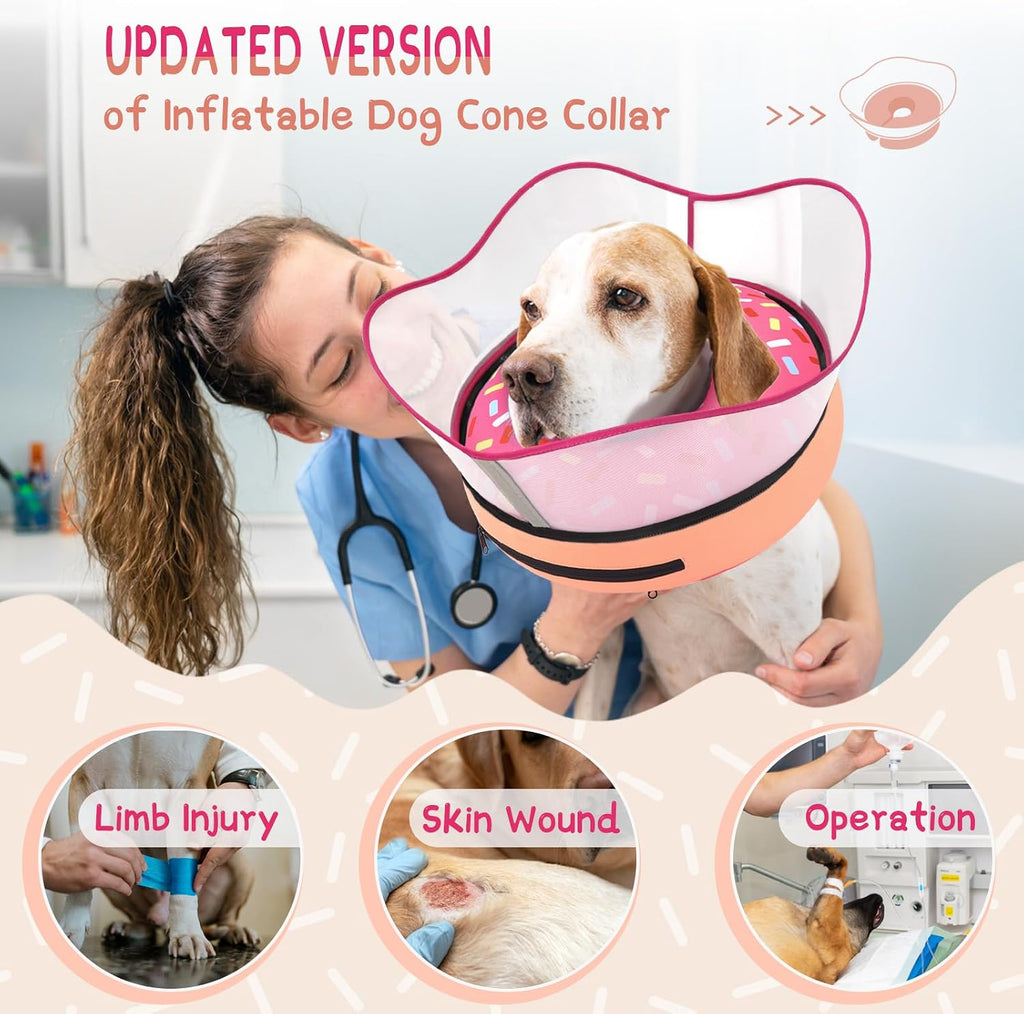 Supet Inflatable Dog Cone Pink Recovery Collar Small Medium Large XL XXL