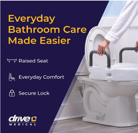 Drive Medical 2-in-1 Locking Raised Toilet Seat with Removable Arms – 5" Height