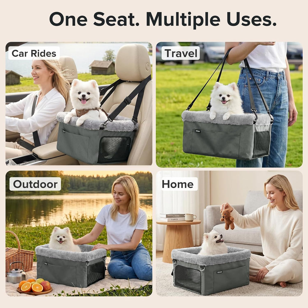 JOEJOY Dog Car Booster Seat Small Dogs up to 20 lbs Pet Travel Carrier Grey