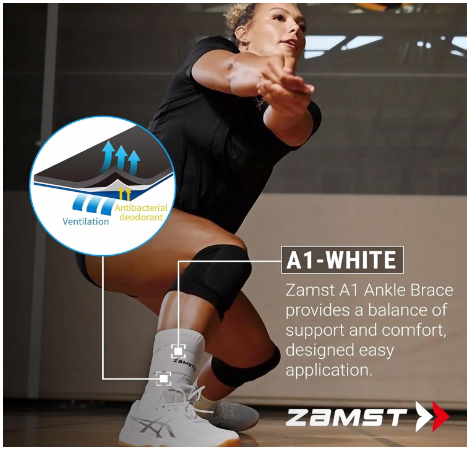 ZAMST A1 Ankle Brace Sports Support Right Foot Medium White 3-Way Straps
