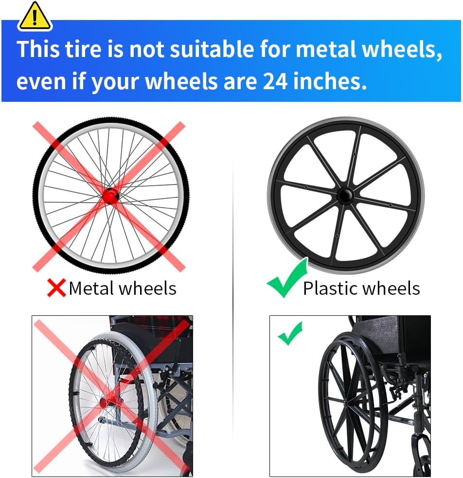 24" x 1" Flat Free Wheelchair Replacement Tires Pair Solid Polyurethane + Tools