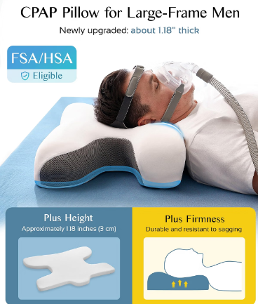 Joynox CPAP Pillow for Men – Gray – Adjustable Memory Foam Pillow for Side, Back & Stomach Sleepers