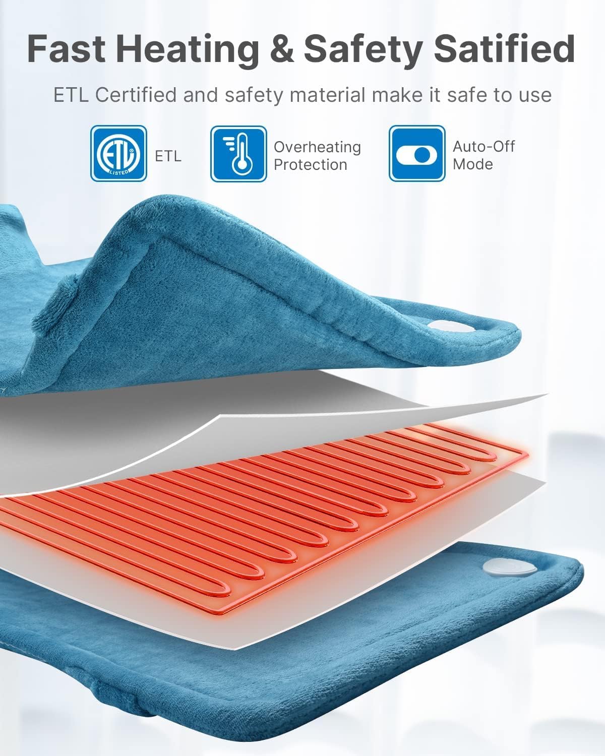 RENPHO Weighted Electric Heating Pad for Neck Shoulders & Back 24"x33" Blue