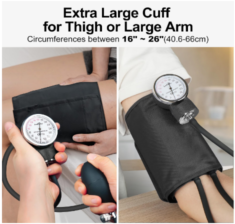 LotFancy XXL Manual Blood Pressure Cuff 16"-26" – Aneroid Sphygmomanometer with Case