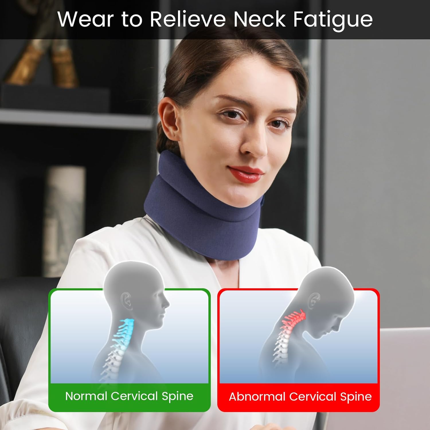 VELPEAU Soft Cervical Neck Brace for Neck Pain Relief & Support – Comfort Version, Blue, Medium