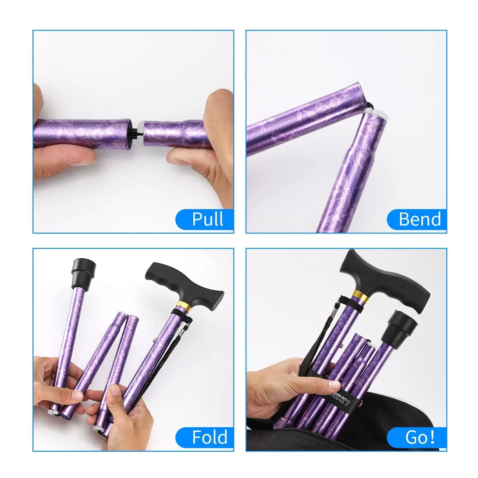 LIXIANG Folding Walking Cane Adjustable 32.5-36.5" Lightweight Purple