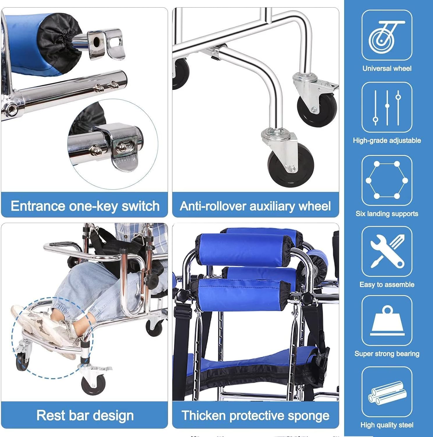 GHOSOONE 6 Wheel Pediatric Gait Trainer Walker Adjustable Foldable Seat 310 lb