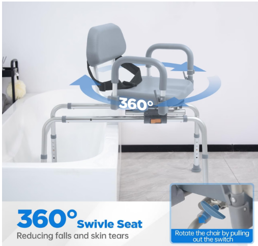 PIDOSO Sliding Shower Chair 360° Swivel Tub Transfer Bench Gray 240 lb