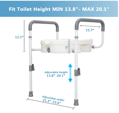 WeHwupe Raised Toilet Seat w/ Handles 5" Riser Adjustable 350 lb Capacity