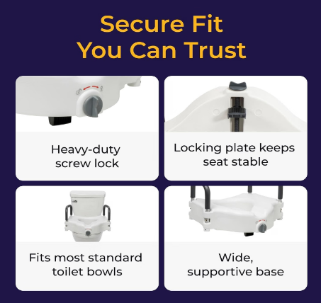 Drive Medical 2-in-1 Locking Raised Toilet Seat with Removable Arms – 5" Height