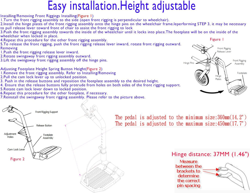 Universal Swing Away Wheelchair Footrests 1 Pair Composite Footplates Heel Loops Black