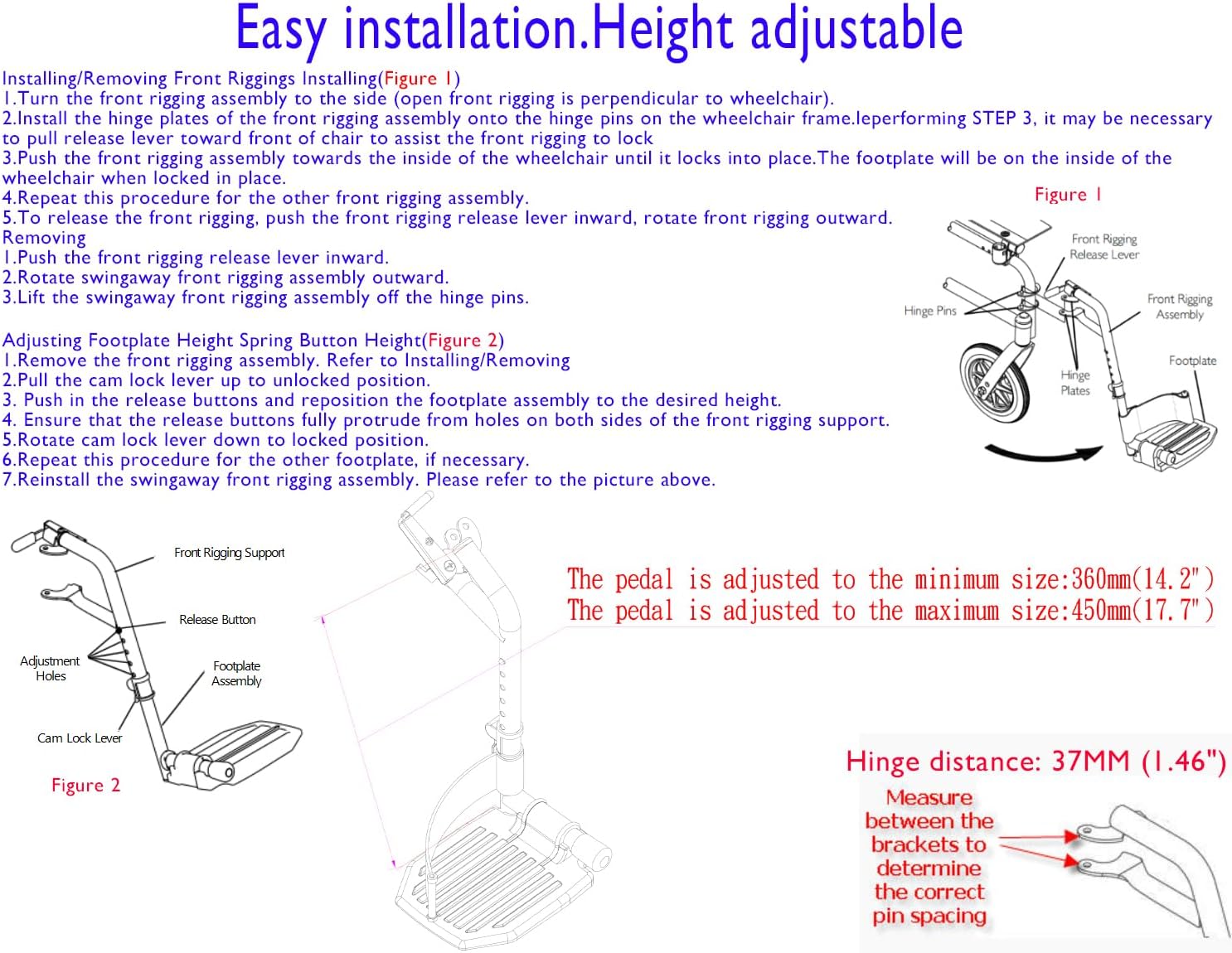Universal Swing Away Wheelchair Footrests 1 Pair Composite Footplates Heel Loops Black