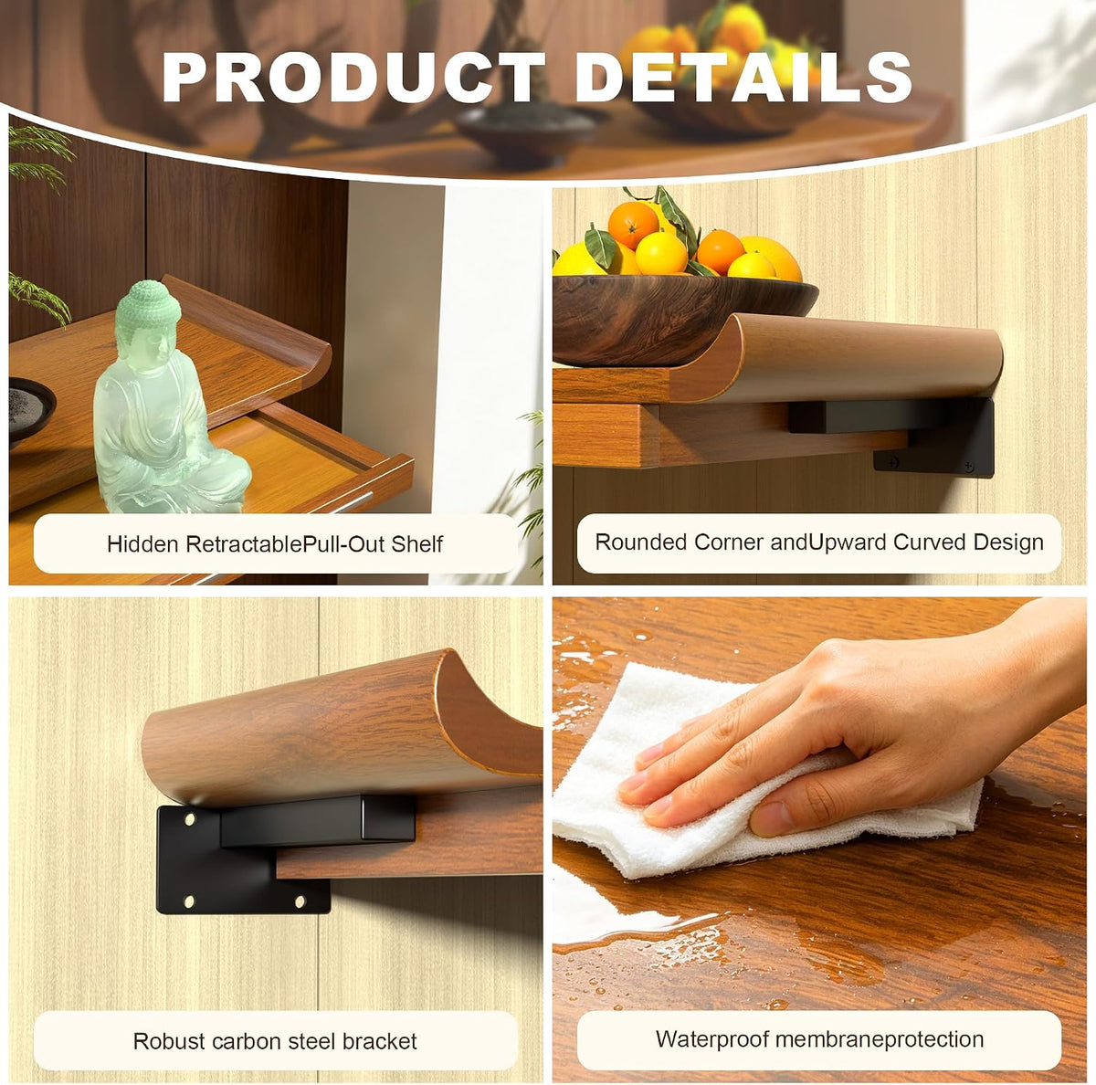 ZICHOUYING Wall-Mounted Buddhist Altar Shelf Buddha Statue Stand Camphor Wood