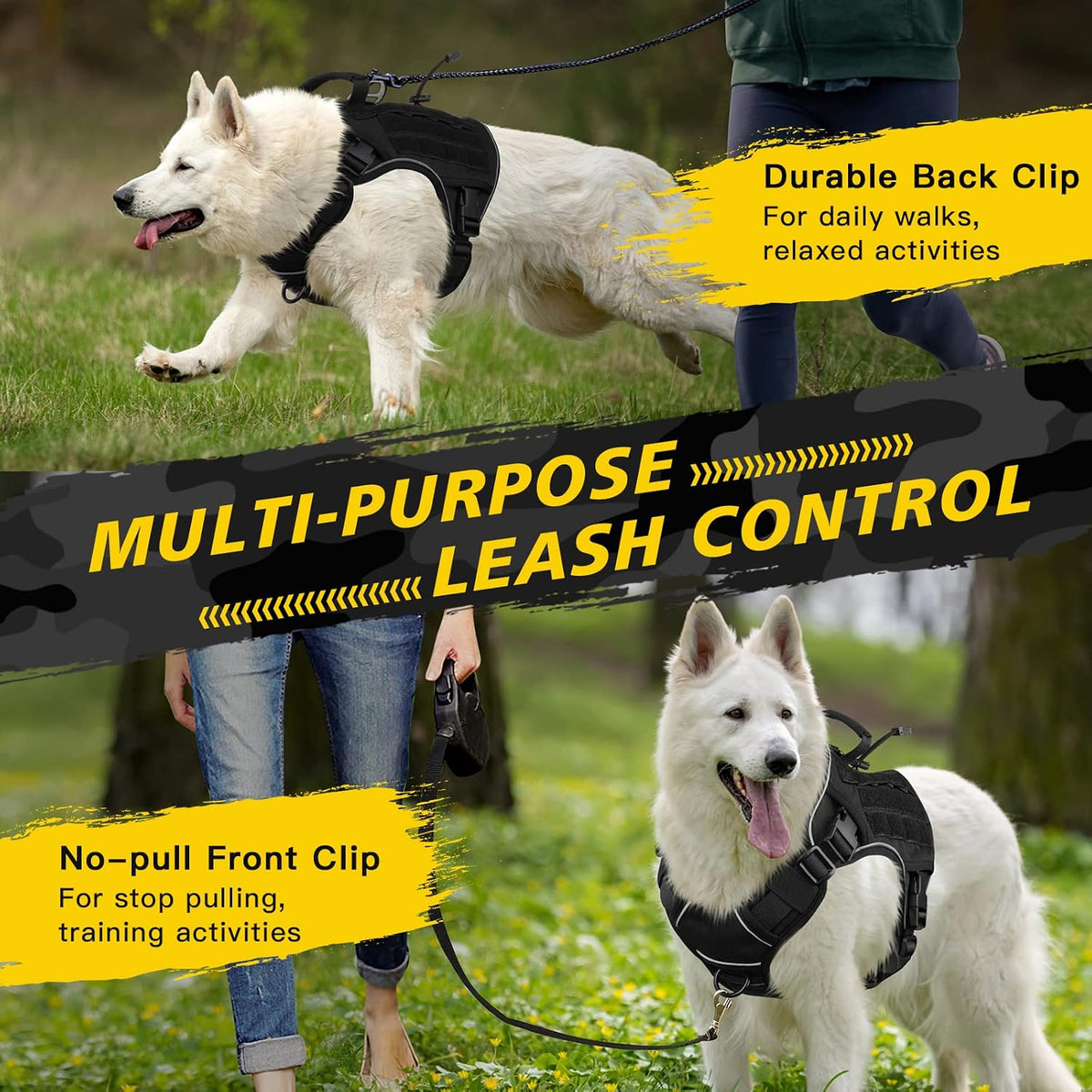WINGOIN Tactical Dog Harness XXL Black No Pull Military K9 Vest Large Dogs