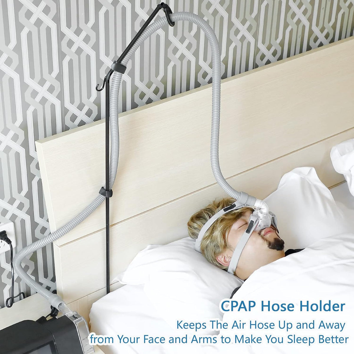 LONYEON Foldable CPAP Hose Holder Bedside Stand Hanger with Travel Bag Black