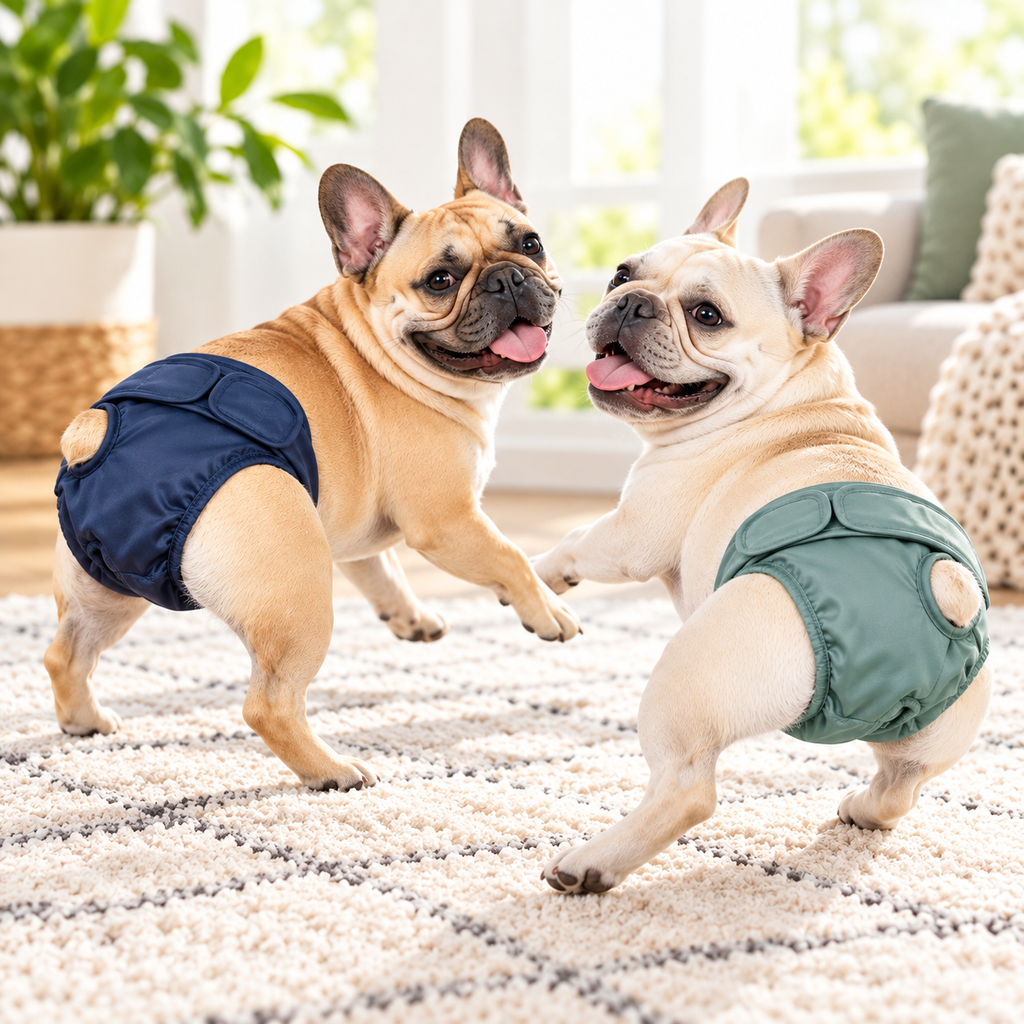 French Bulldog Female Dog Diapers 7 Pack Washable Mixed Colors Select Size