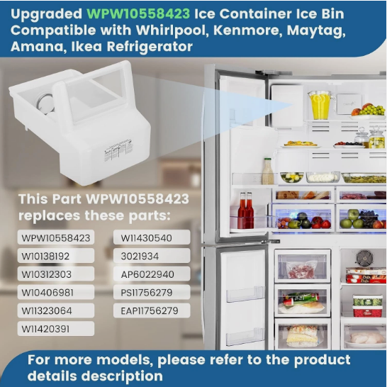 ALVAR WPW10558423 Ice Bucket Assembly for Whirlpool Kenmore Maytag Amana