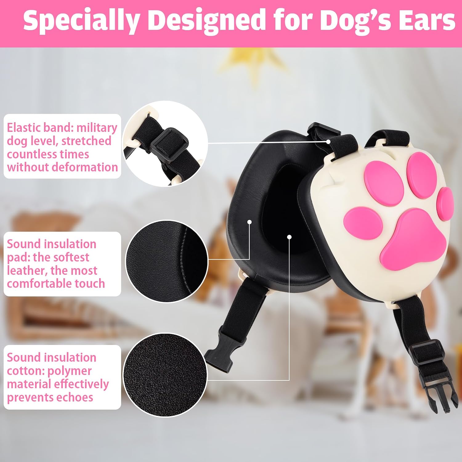 Famikako Dog Ear Muffs Noise Protection 22dB NRR Small White Pink Adjustable