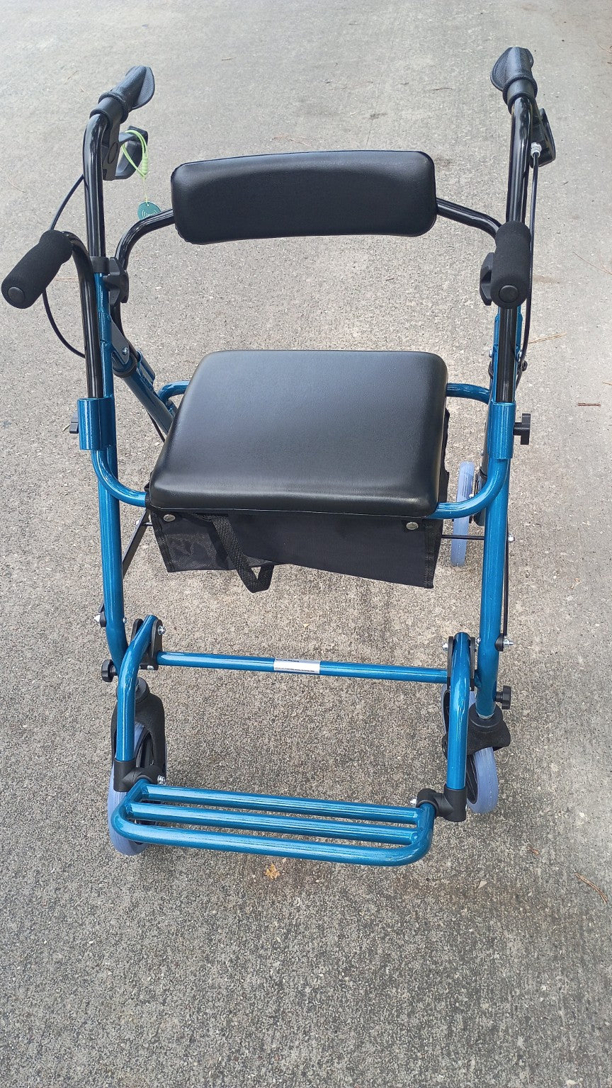 DeepTireh HY8500L 2-in-1 Rollator Walker Transport Chair Seat 300 lb Blue