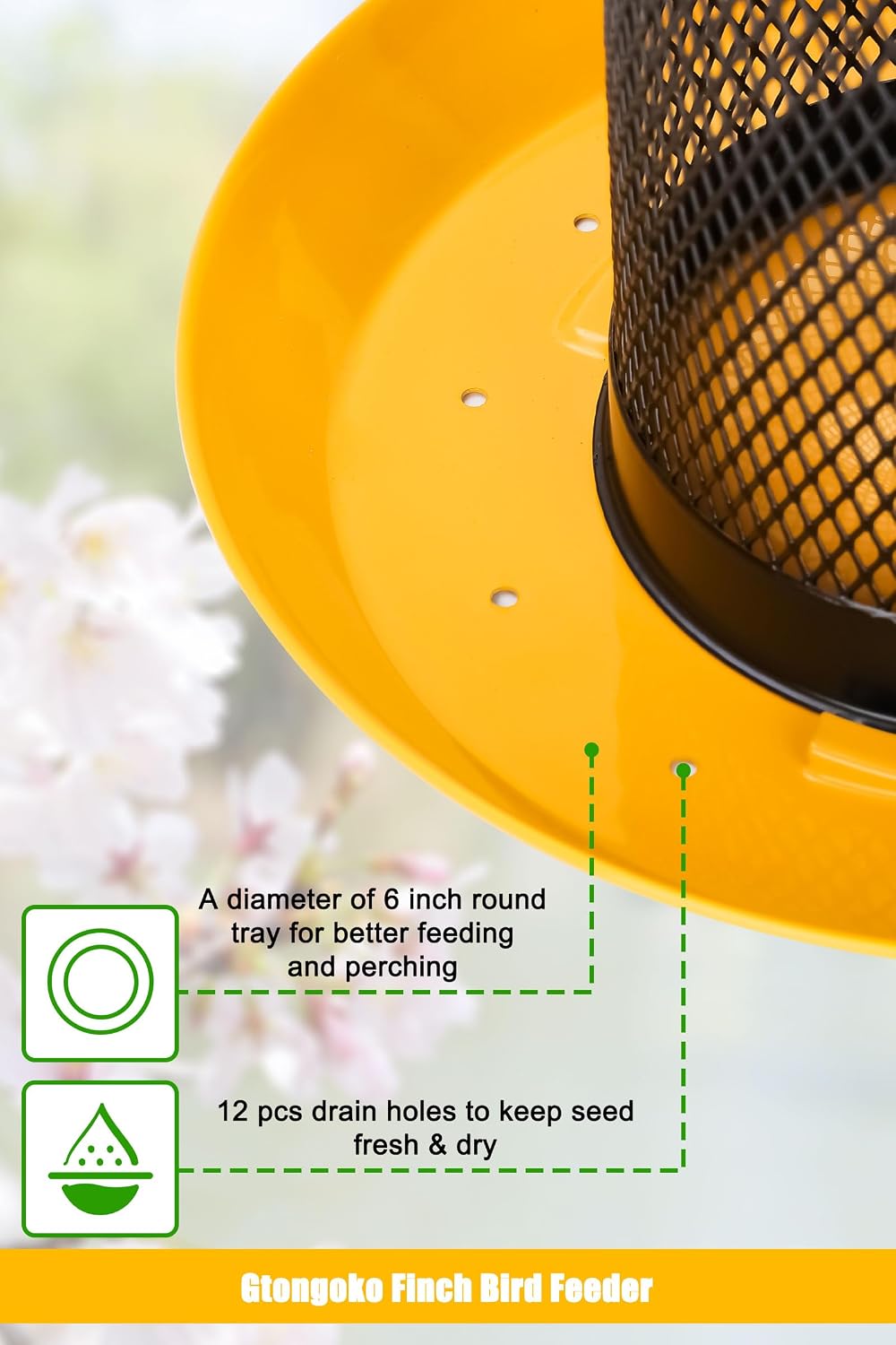Kingsyard Finch Feeders For Outdoors Hanging, Metal Mesh Tube Bird Feeder For Nyjer/Thistle Seed, 2.5 Lbs Large Capacity (Yellow)