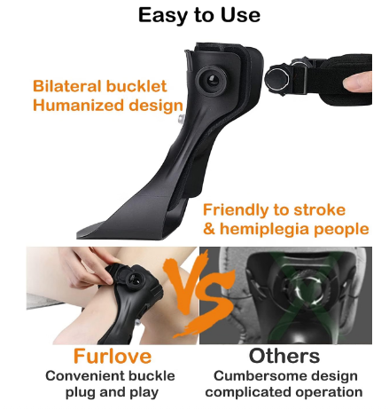 Furlove AFO Drop Foot Brace Left XL Ankle Foot Orthosis Support Black