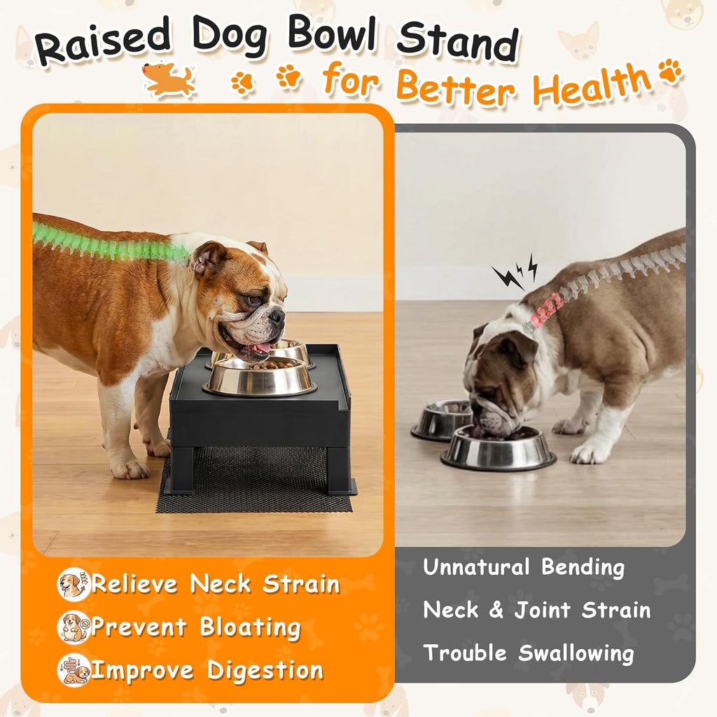 Dreyoo Adjustable Elevated Dog Bowl Stand Gray Waterproof Food Mat 2 Heights