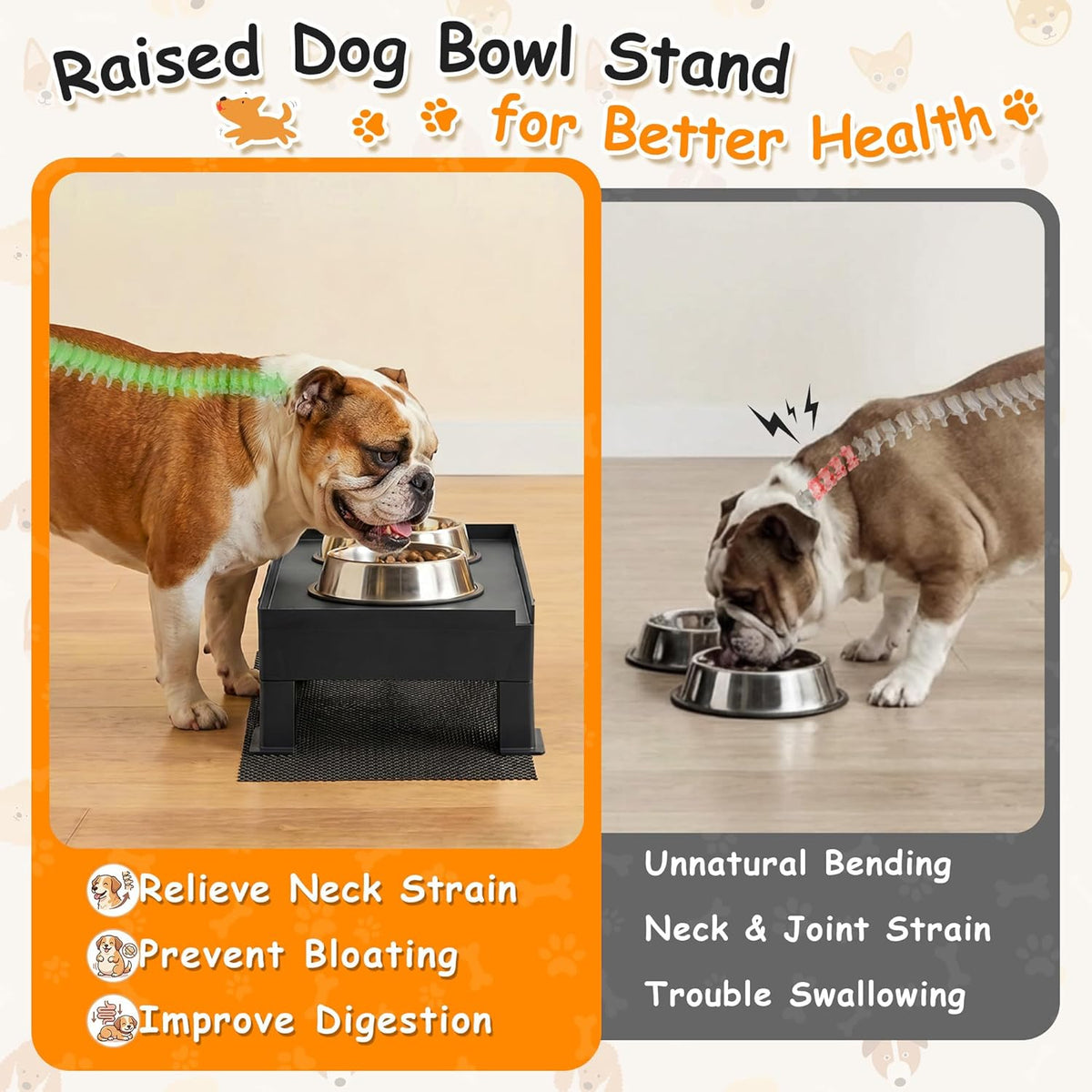 Dreyoo Adjustable Elevated Dog Bowl Stand Gray Waterproof Food Mat 2 Heights