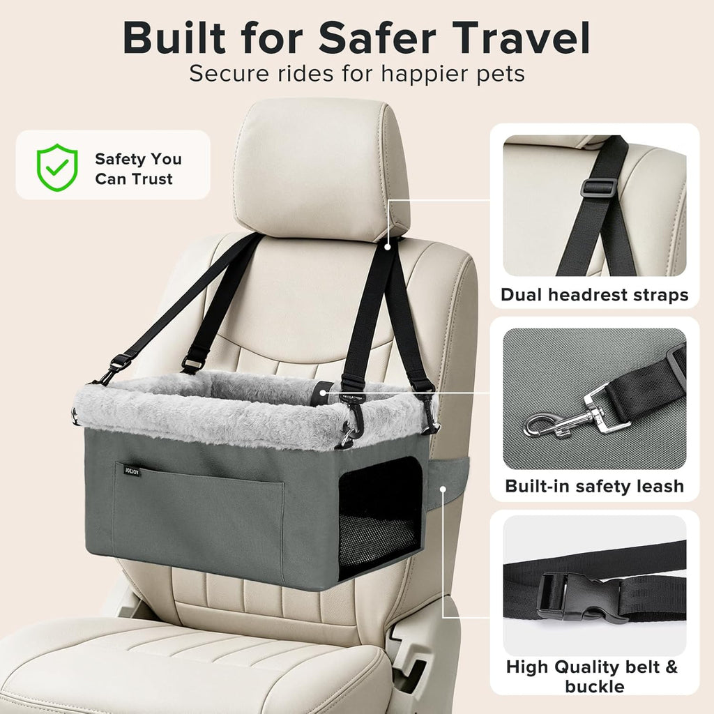 JOEJOY Dog Car Booster Seat Small Dogs up to 20 lbs Pet Travel Carrier Grey