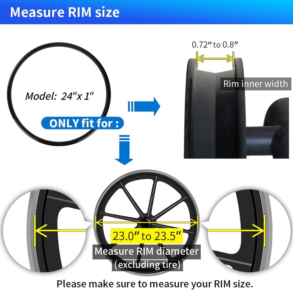 24" x 1" Flat Free Wheelchair Replacement Tires Pair Solid Polyurethane + Tools