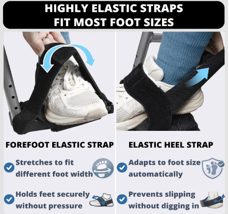 Caredgitz Wheelchair Footrest Straps Non-Slip Foot Pedal Cushion Pads Black