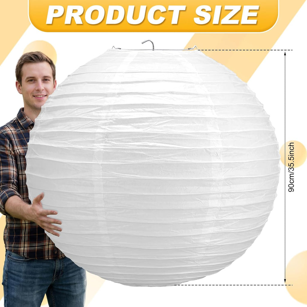 Glooglitter 5 Pack 35.5" Large White Paper Lanterns Wedding Party Event Decor