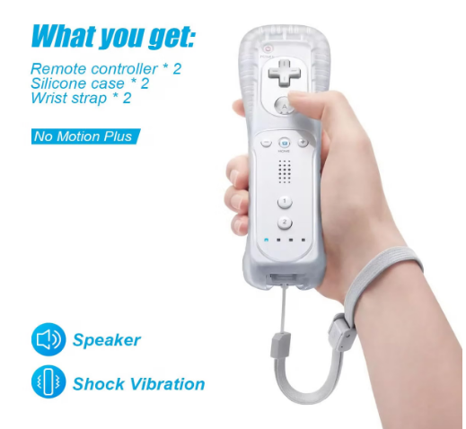 TIANHOO 2-Pack Remote Controllers for Nintendo Wii & Wii U – White – Cases & Straps