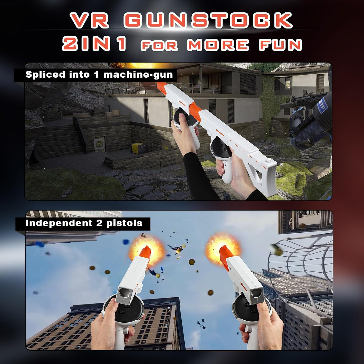 AIJUNCT VR Gunstock Rifle for Meta Quest 3/3S Magnetic Controller Accessory White