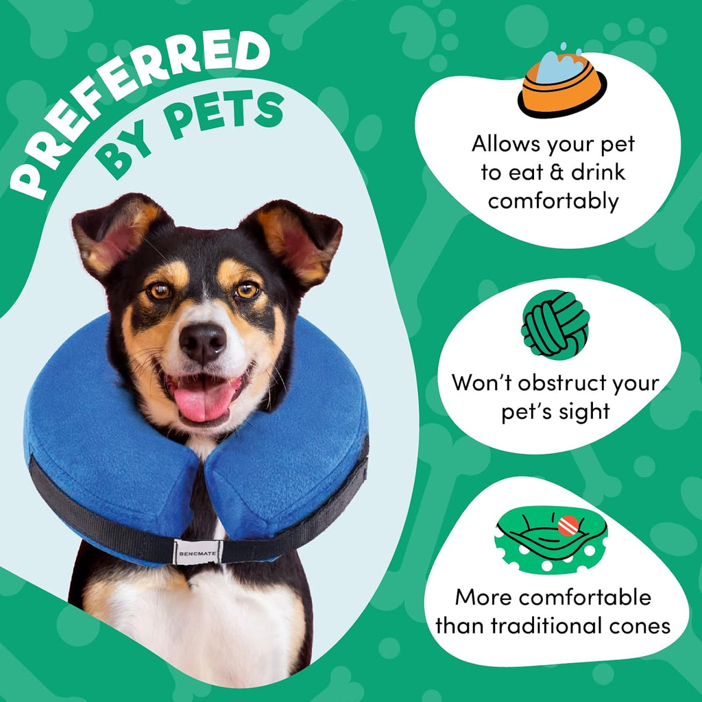 BENCMATE Inflatable Dog Cone Collar Alternative After Surgery – Blue